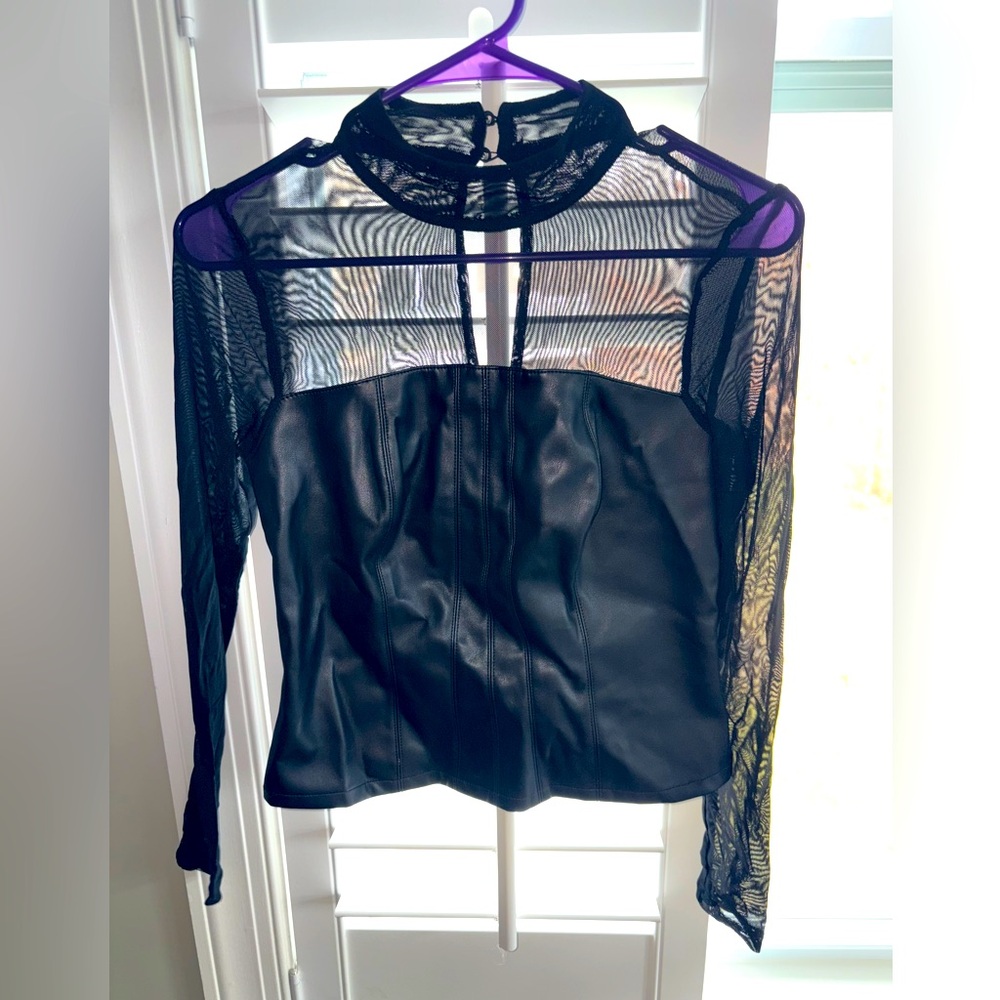Bar 111 faux leather corset mesh top